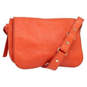 Authentic CELINE Shoulder Bag Leather Orange Gold